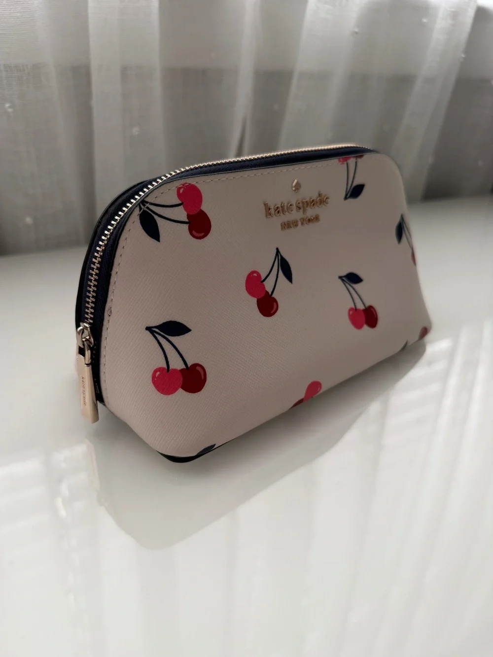 Kate Spade Cherry Print Cosmetic Pouch - Cream with Red Accents